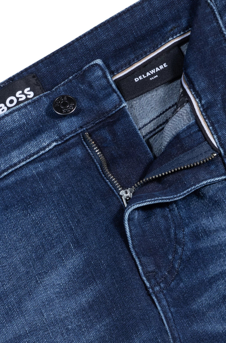 Boss Delaware slim-fit jeans in dark-blue stretch denim