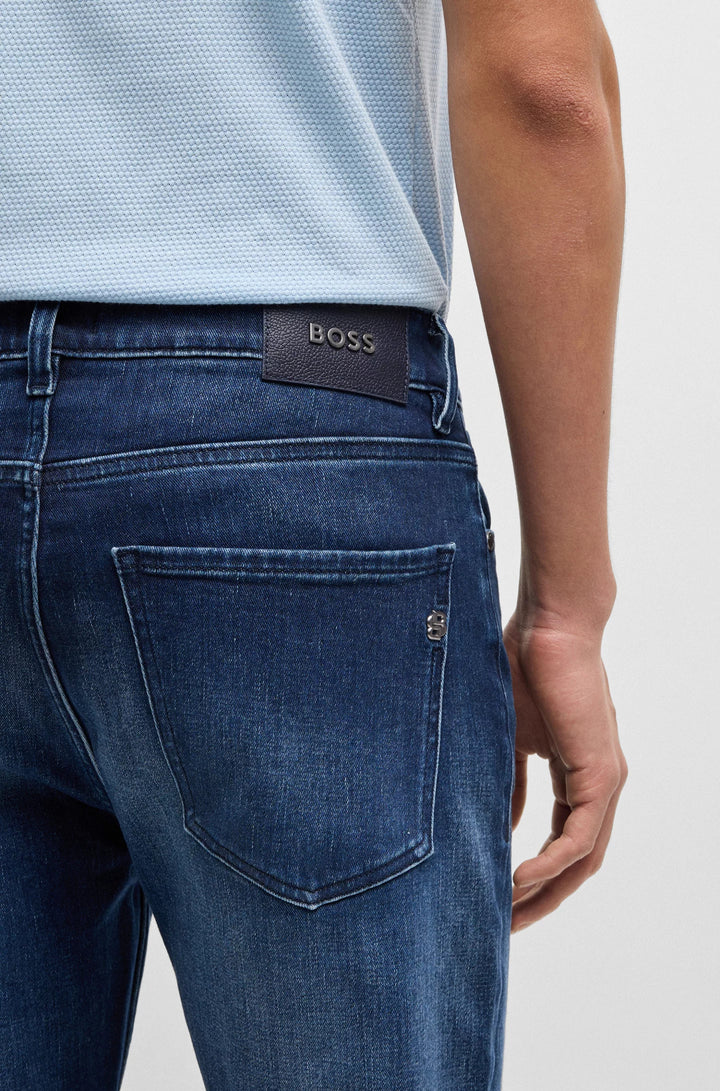 Boss Delaware slim-fit jeans in dark-blue stretch denim