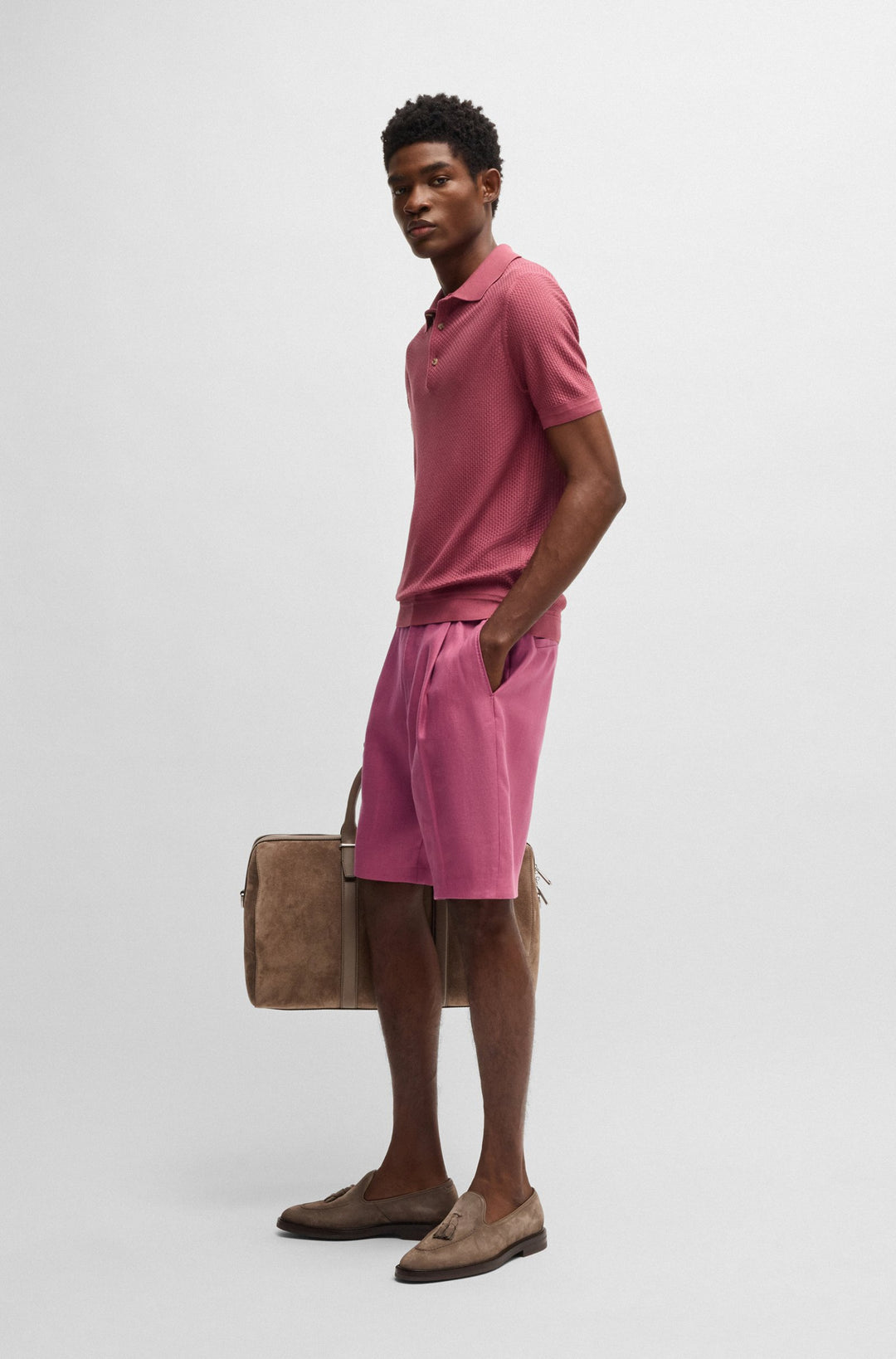 Boss Tapered-fit shorts in wrinkle-resistant linen