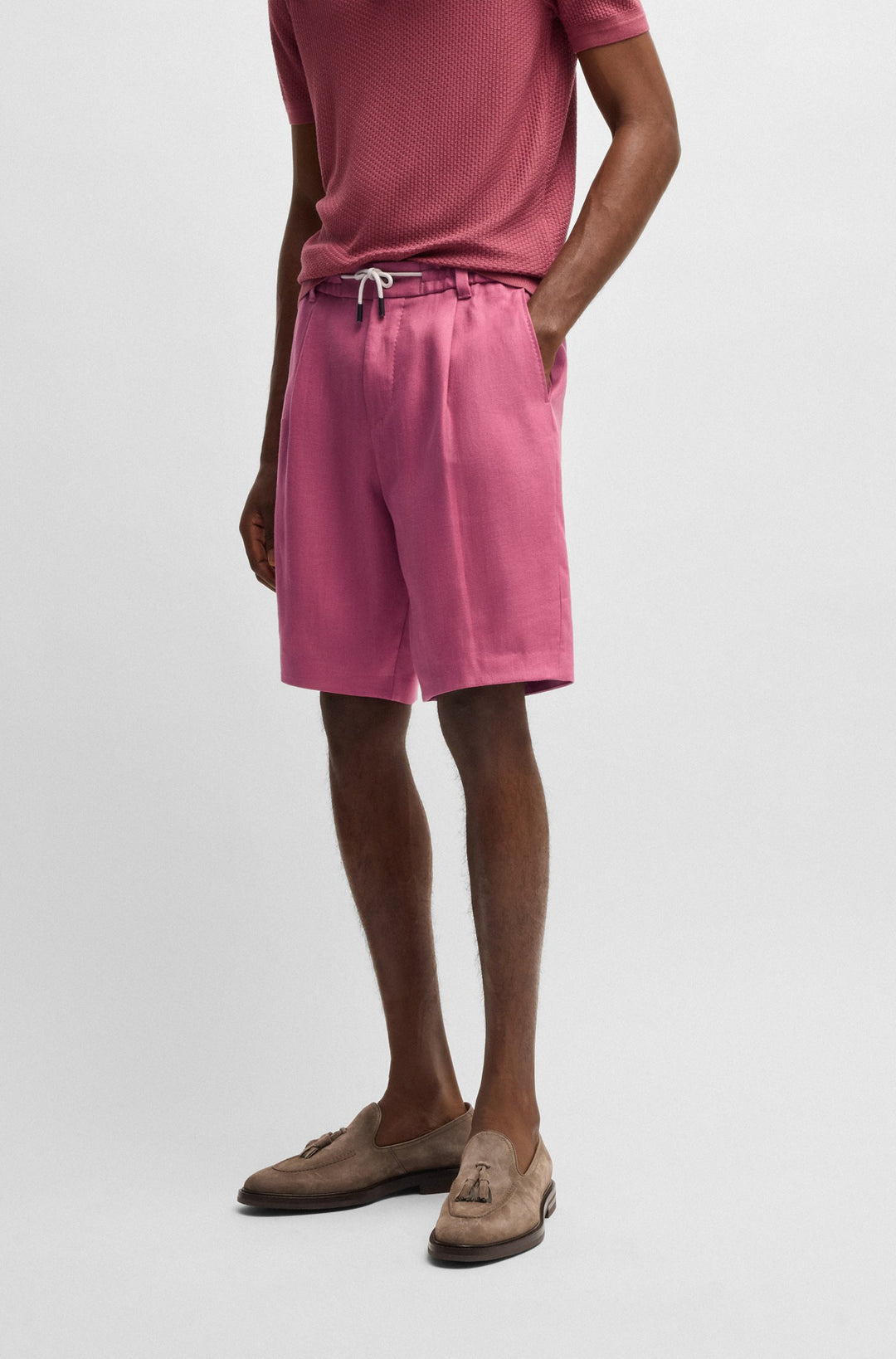 Boss Tapered-fit shorts in wrinkle-resistant linen