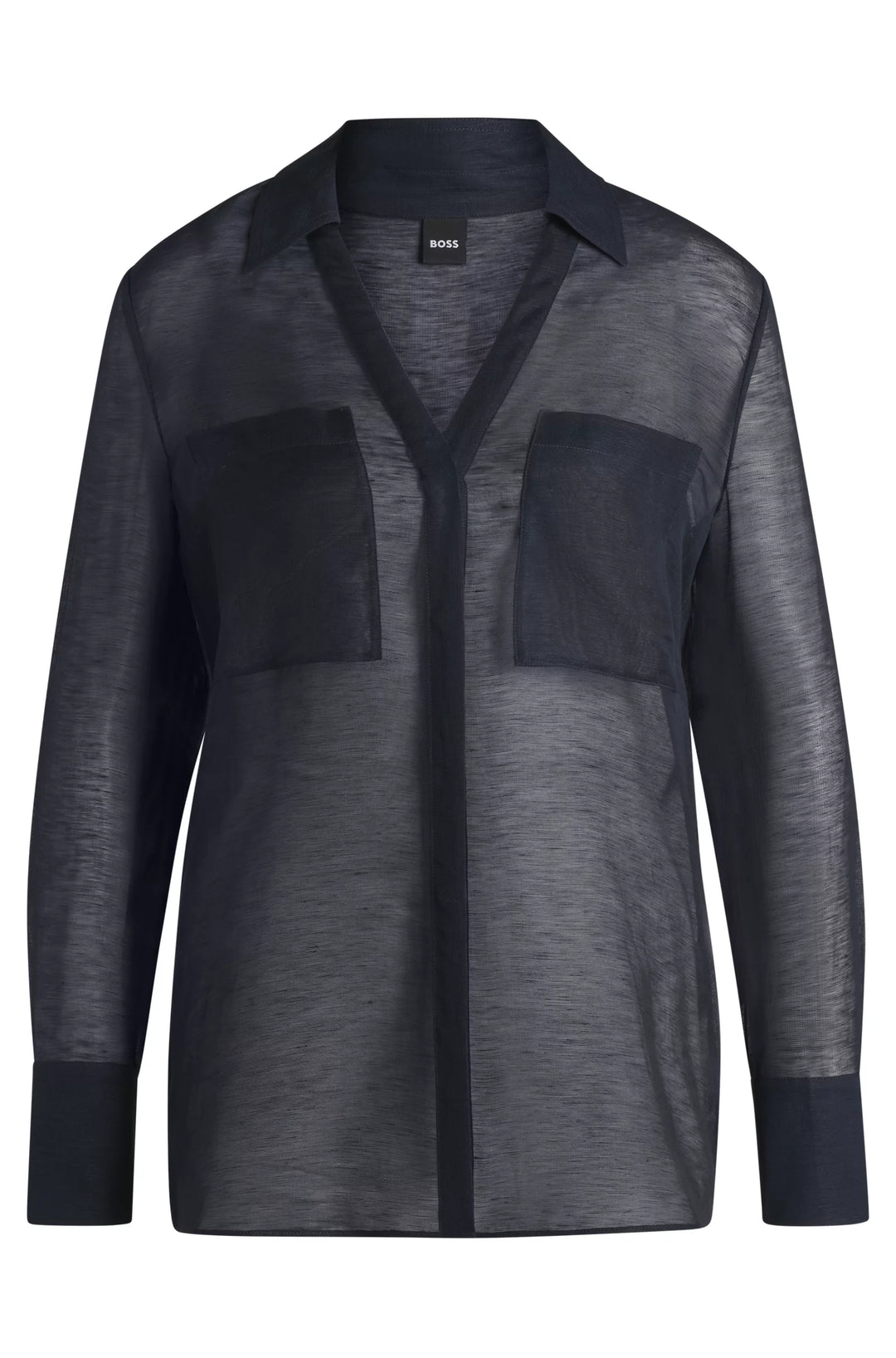 BOSS V-neck blouse in ramie with collar detail