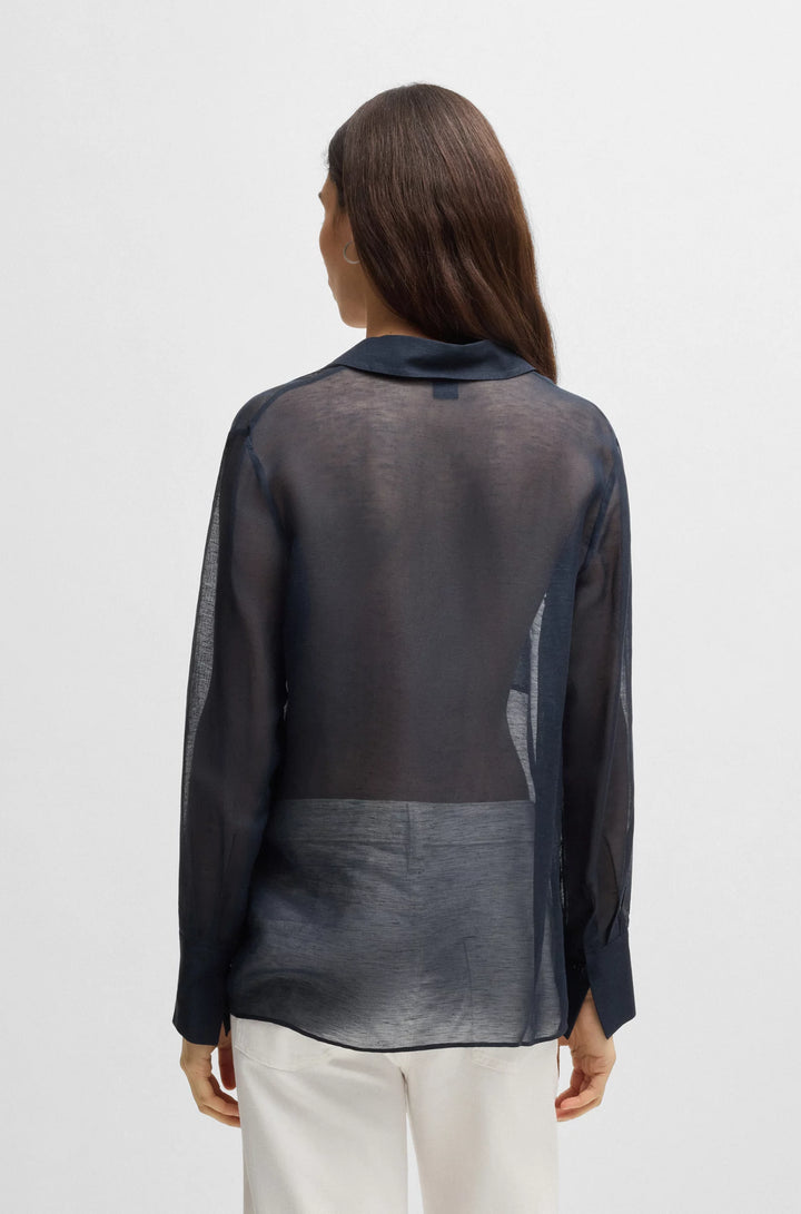 BOSS V-neck blouse in ramie with collar detail