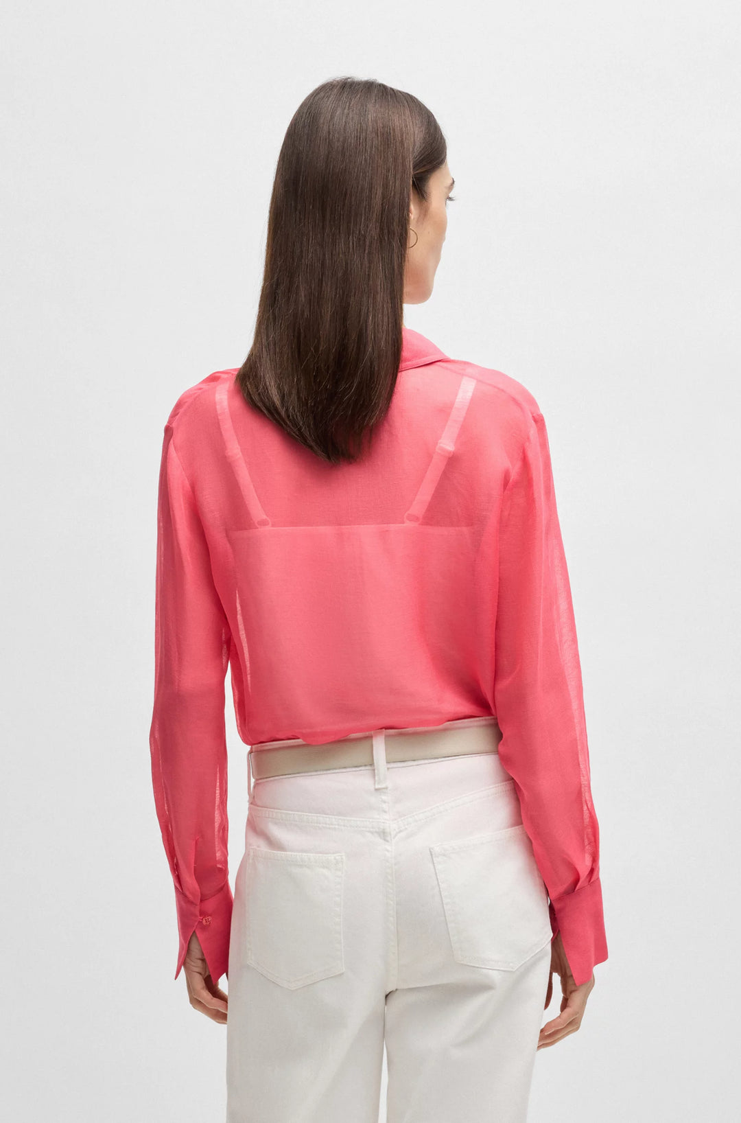 BOSS V-neck blouse in ramie with collar detail