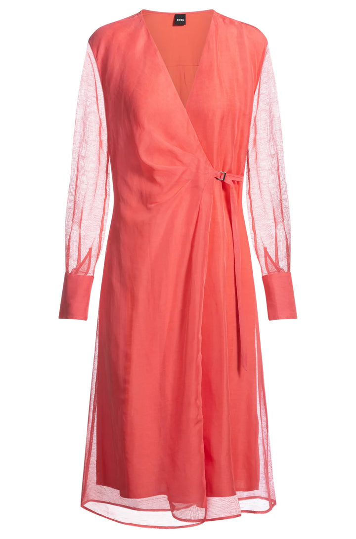 BOSS WRAP DRESS WITH SHEER DETAILING