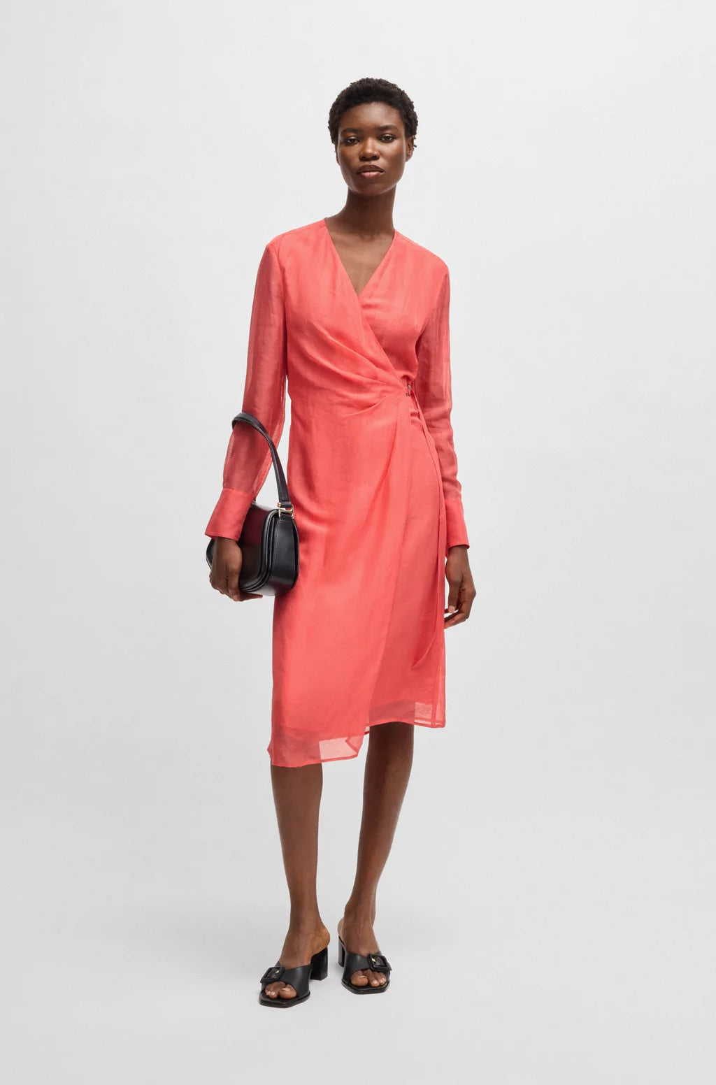 BOSS WRAP DRESS WITH SHEER DETAILING