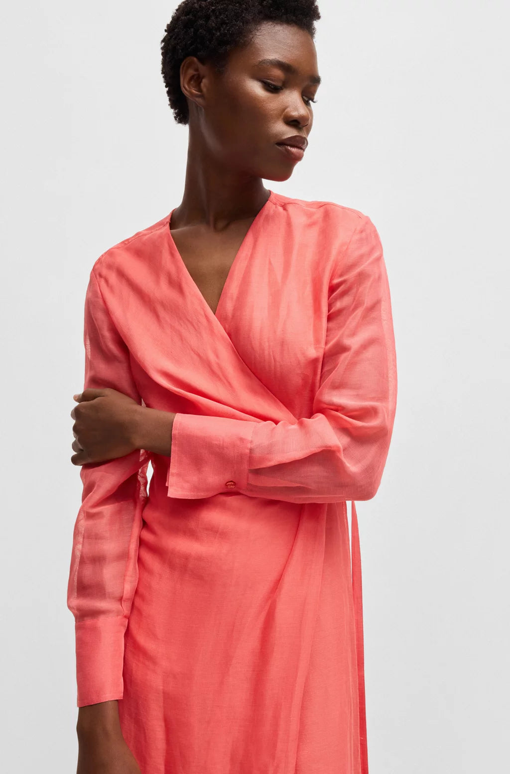BOSS WRAP DRESS WITH SHEER DETAILING