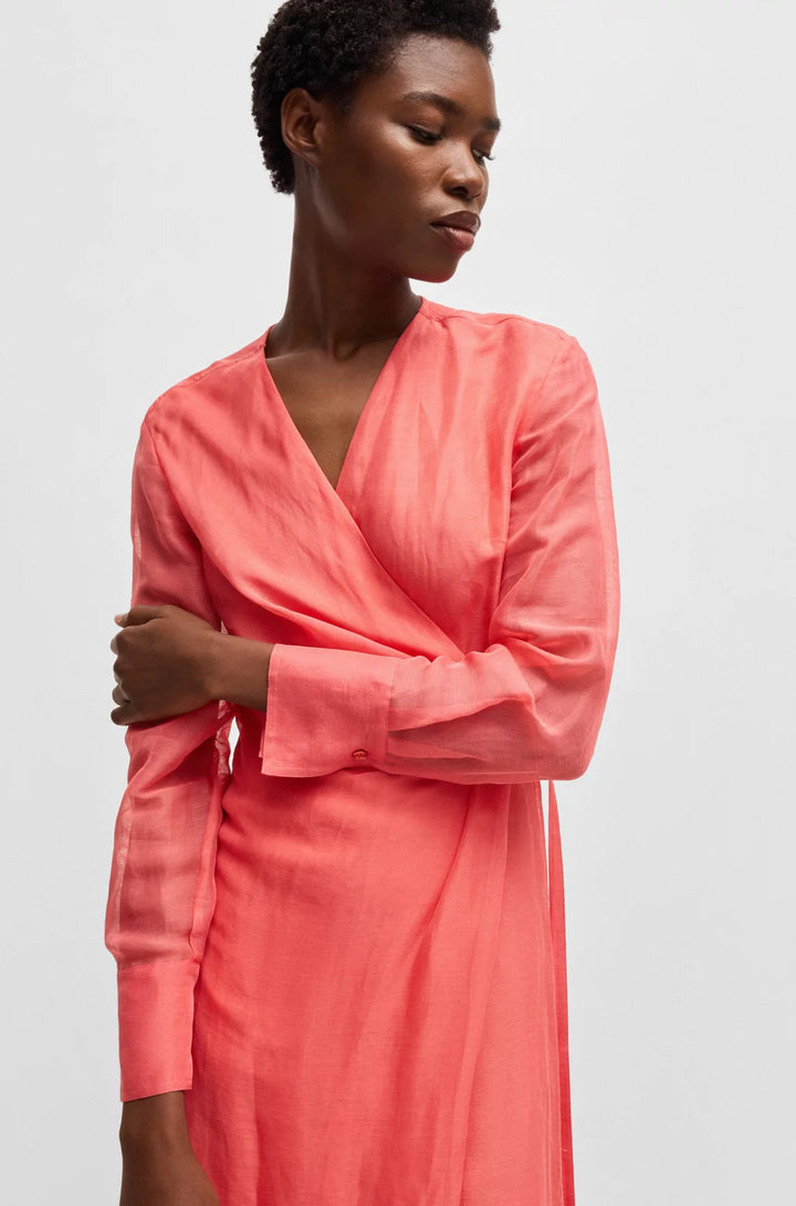 BOSS WRAP DRESS WITH SHEER DETAILING