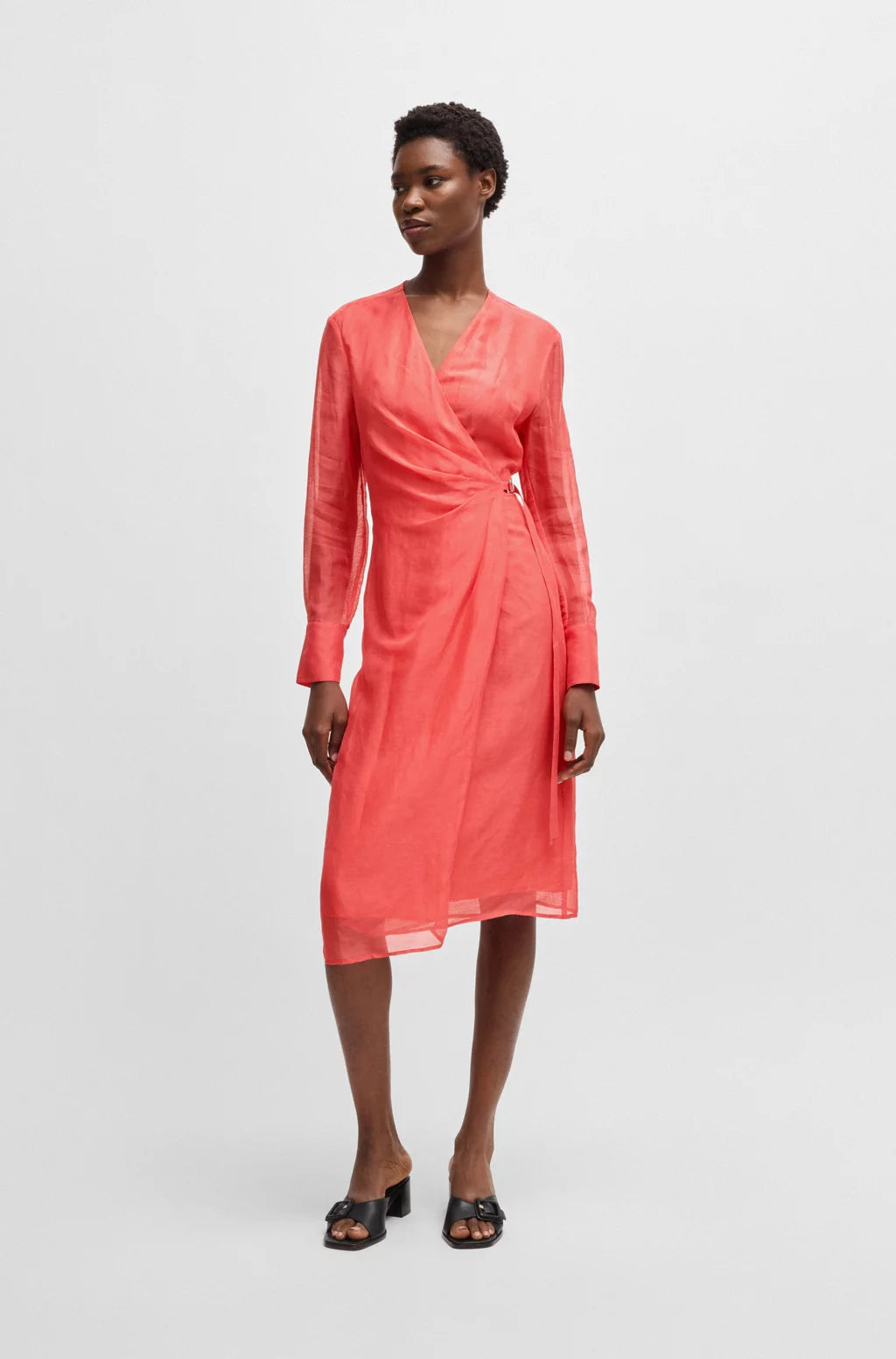 BOSS WRAP DRESS WITH SHEER DETAILING