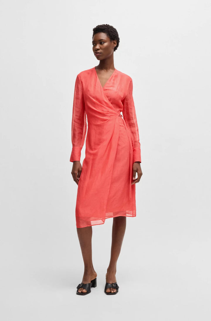 BOSS WRAP DRESS WITH SHEER DETAILING