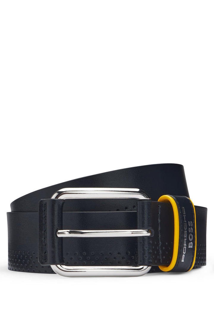 Boss Porsche x BOSS perforated-leather belt with branded keeper