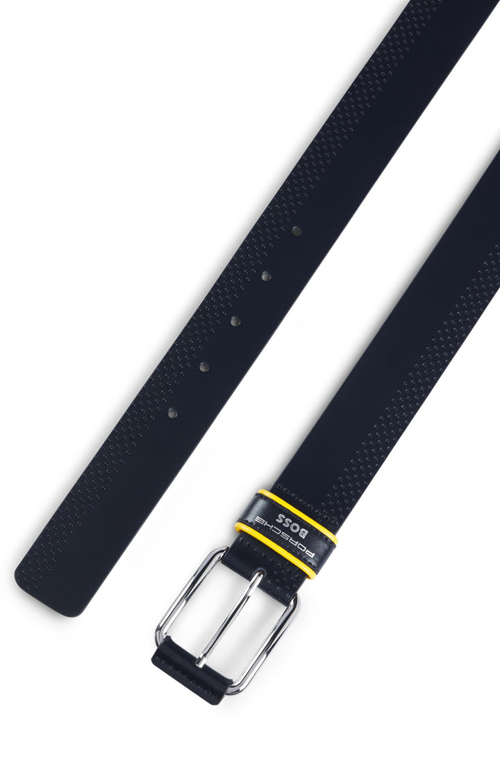 Boss Porsche x BOSS perforated-leather belt with branded keeper