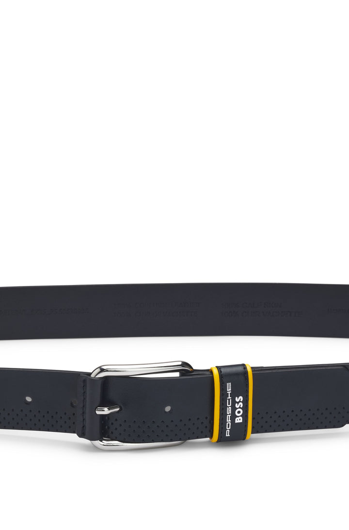 Boss Porsche x BOSS perforated-leather belt with branded keeper