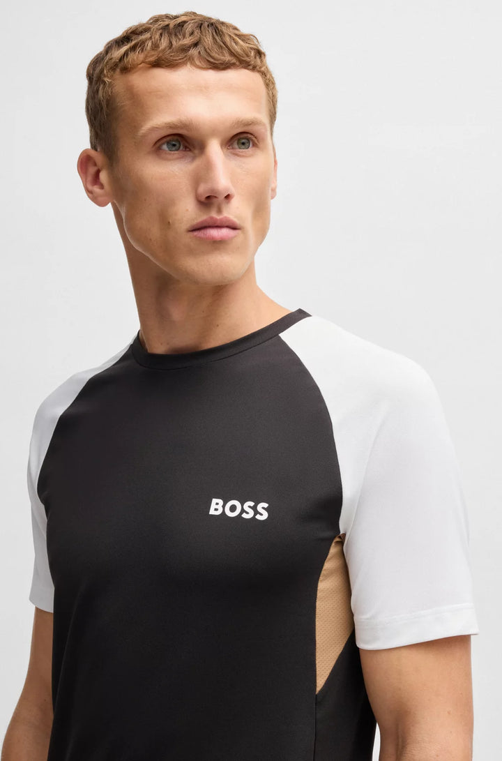 BOSS ACTIVE COLOR-BLOCKED T-SHIRT IN MOISTURE-WICKING FABRIC