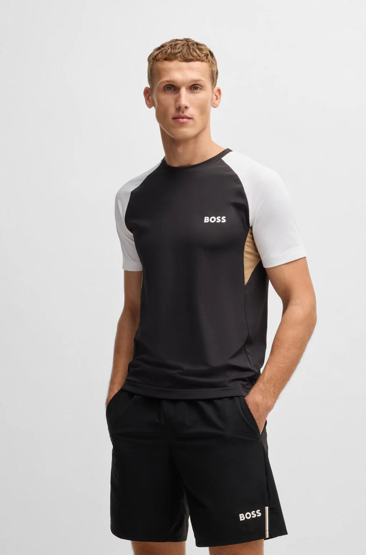 BOSS ACTIVE COLOR-BLOCKED T-SHIRT IN MOISTURE-WICKING FABRIC