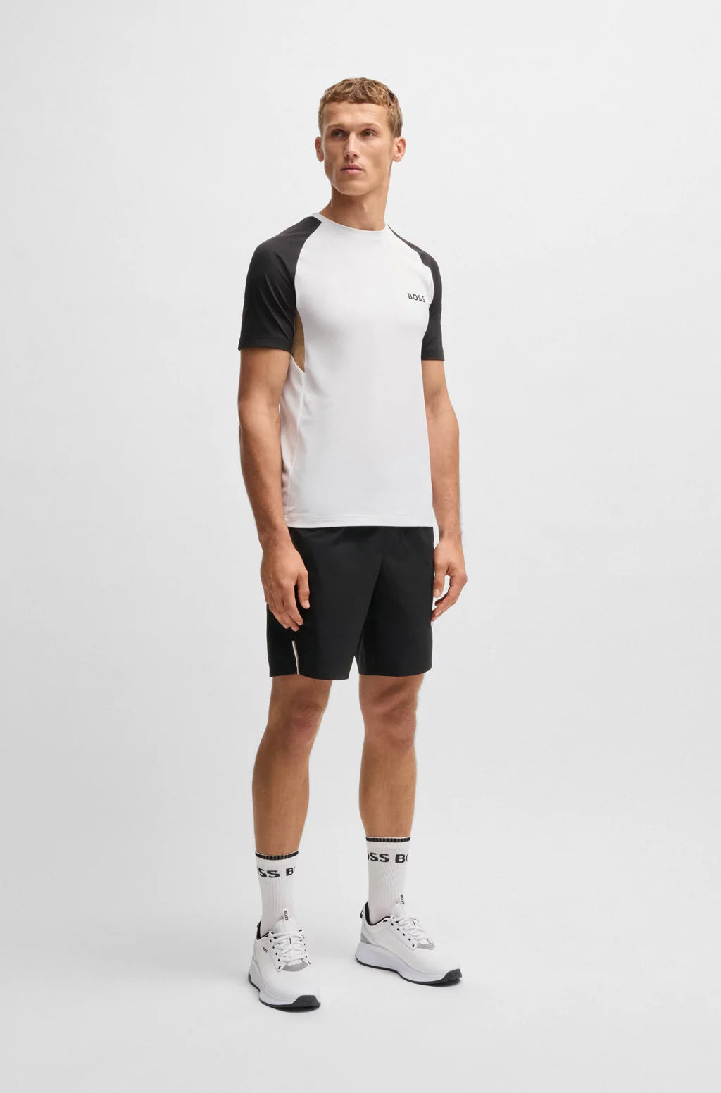 BOSS ACTIVE COLOR-BLOCKED T-SHIRT IN MOISTURE-WICKING FABRIC