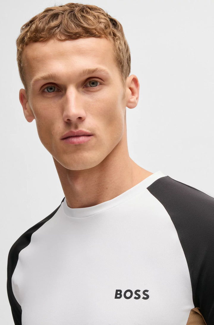 BOSS ACTIVE COLOR-BLOCKED T-SHIRT IN MOISTURE-WICKING FABRIC