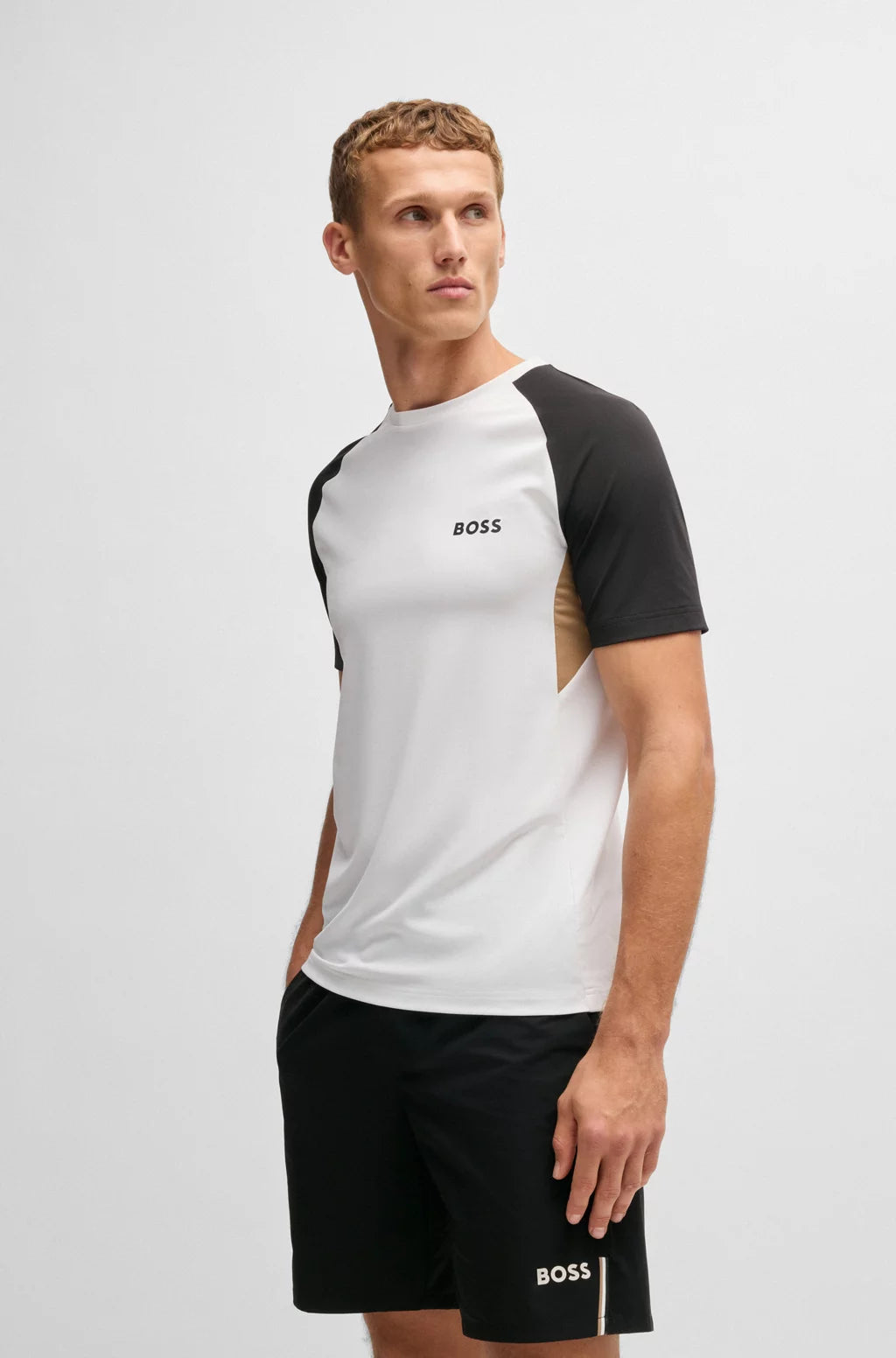 BOSS ACTIVE COLOR-BLOCKED T-SHIRT IN MOISTURE-WICKING FABRIC