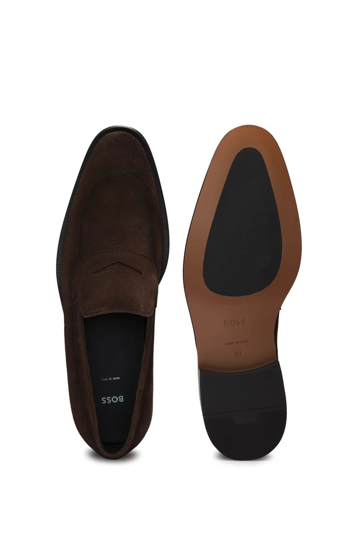 Boss Italian-made suede loafers with penny trim