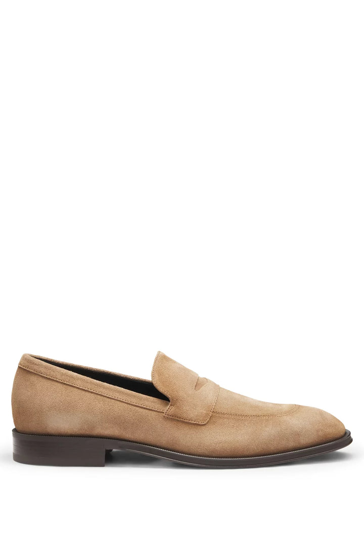 Boss Italian-made suede loafers with penny trim