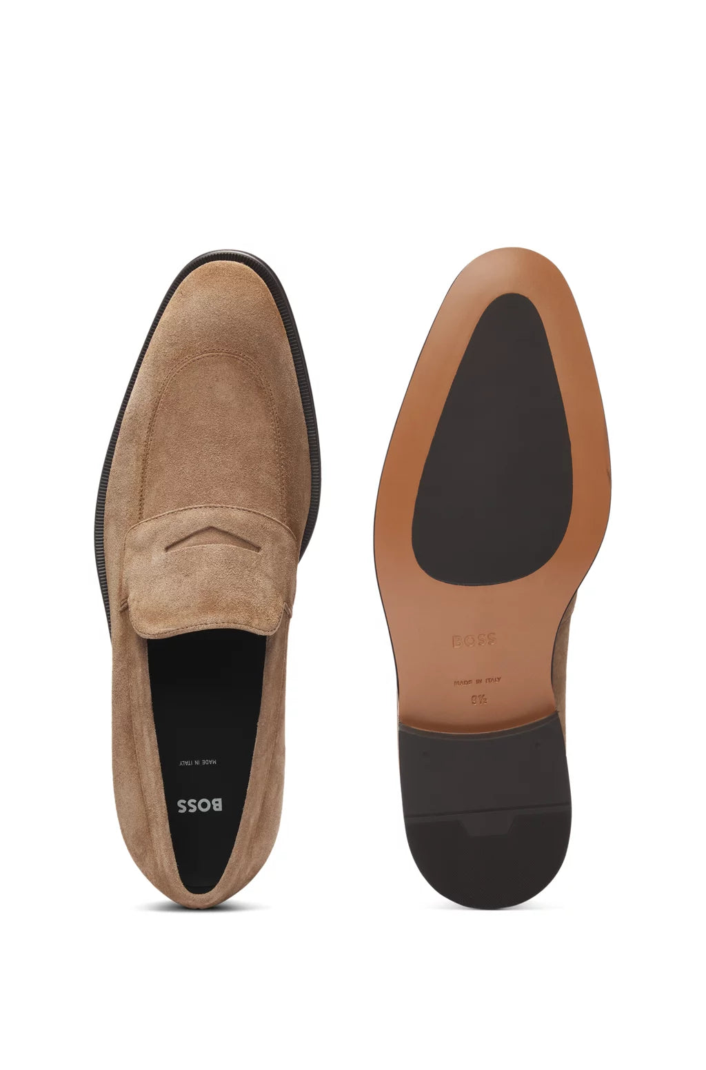 Boss Italian-made suede loafers with penny trim
