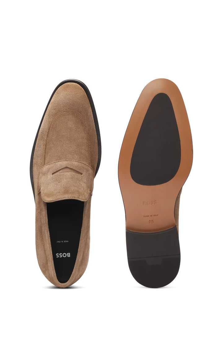 Boss Italian-made suede loafers with penny trim