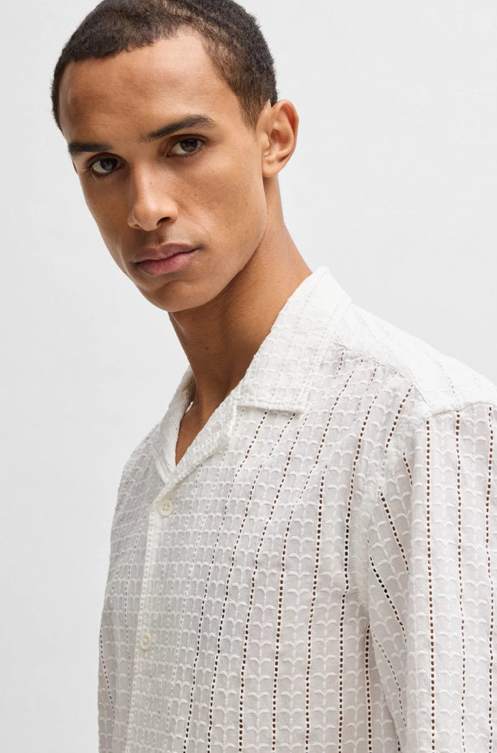 BOSS RELAXED-FIT SHIRT WITH BRODERIE ANGLAISE
