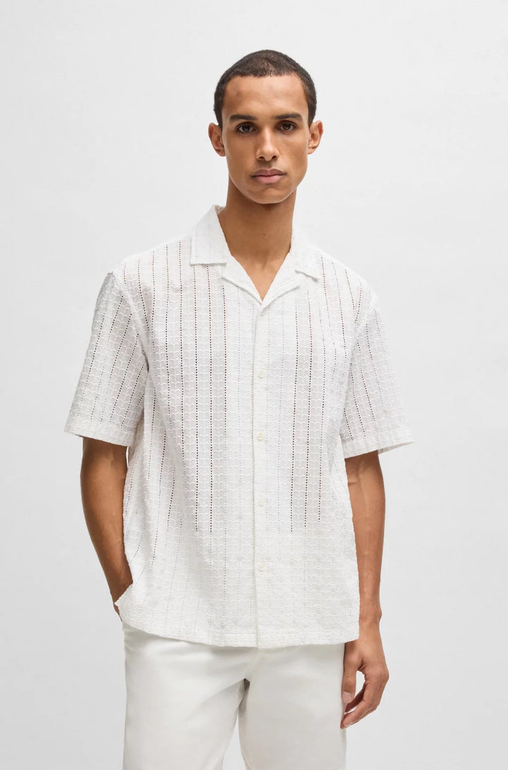BOSS RELAXED-FIT SHIRT WITH BRODERIE ANGLAISE