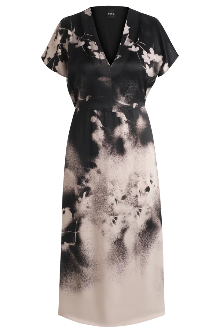 BOSS V-NECK DRESS WITH DEGRADÉ FLORAL PRINT