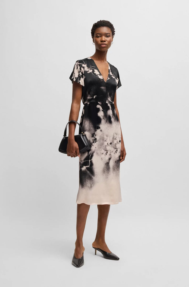 BOSS V-NECK DRESS WITH DEGRADÉ FLORAL PRINT