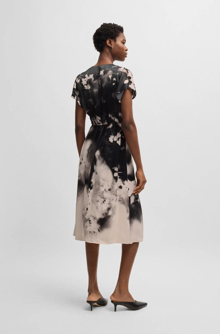 BOSS V-NECK DRESS WITH DEGRADÉ FLORAL PRINT