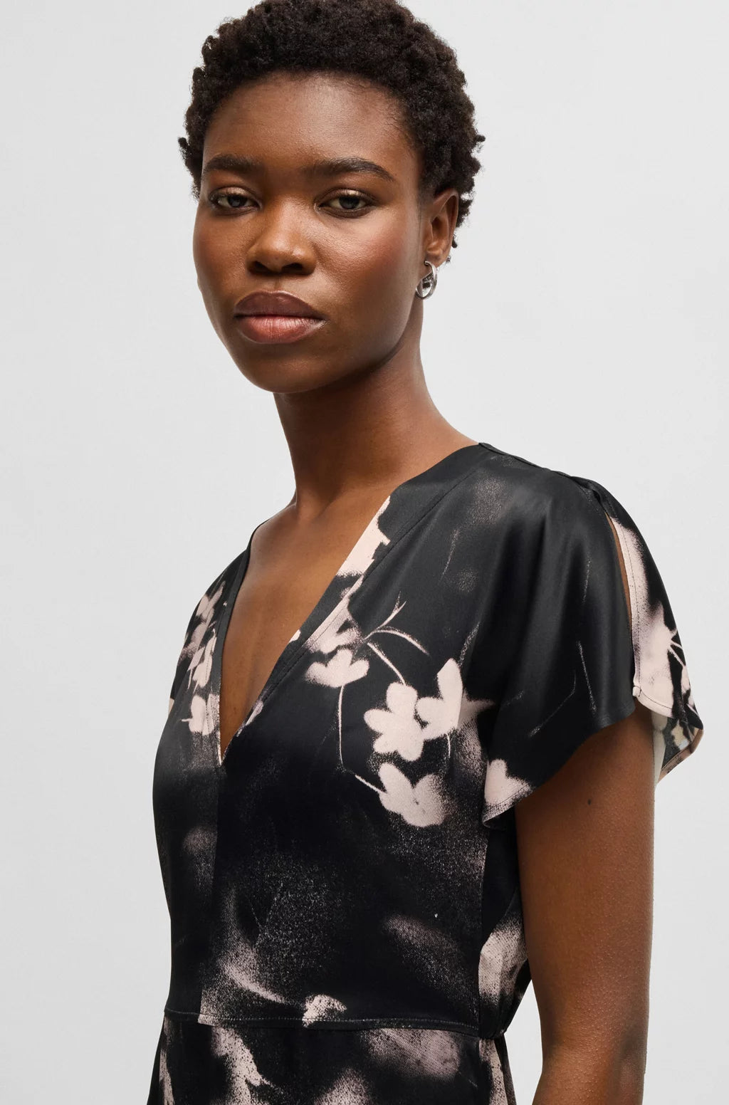 BOSS V-NECK DRESS WITH DEGRADÉ FLORAL PRINT
