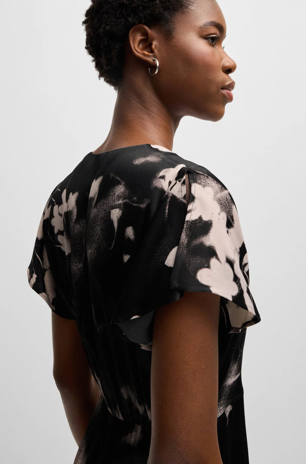 BOSS V-NECK DRESS WITH DEGRADÉ FLORAL PRINT