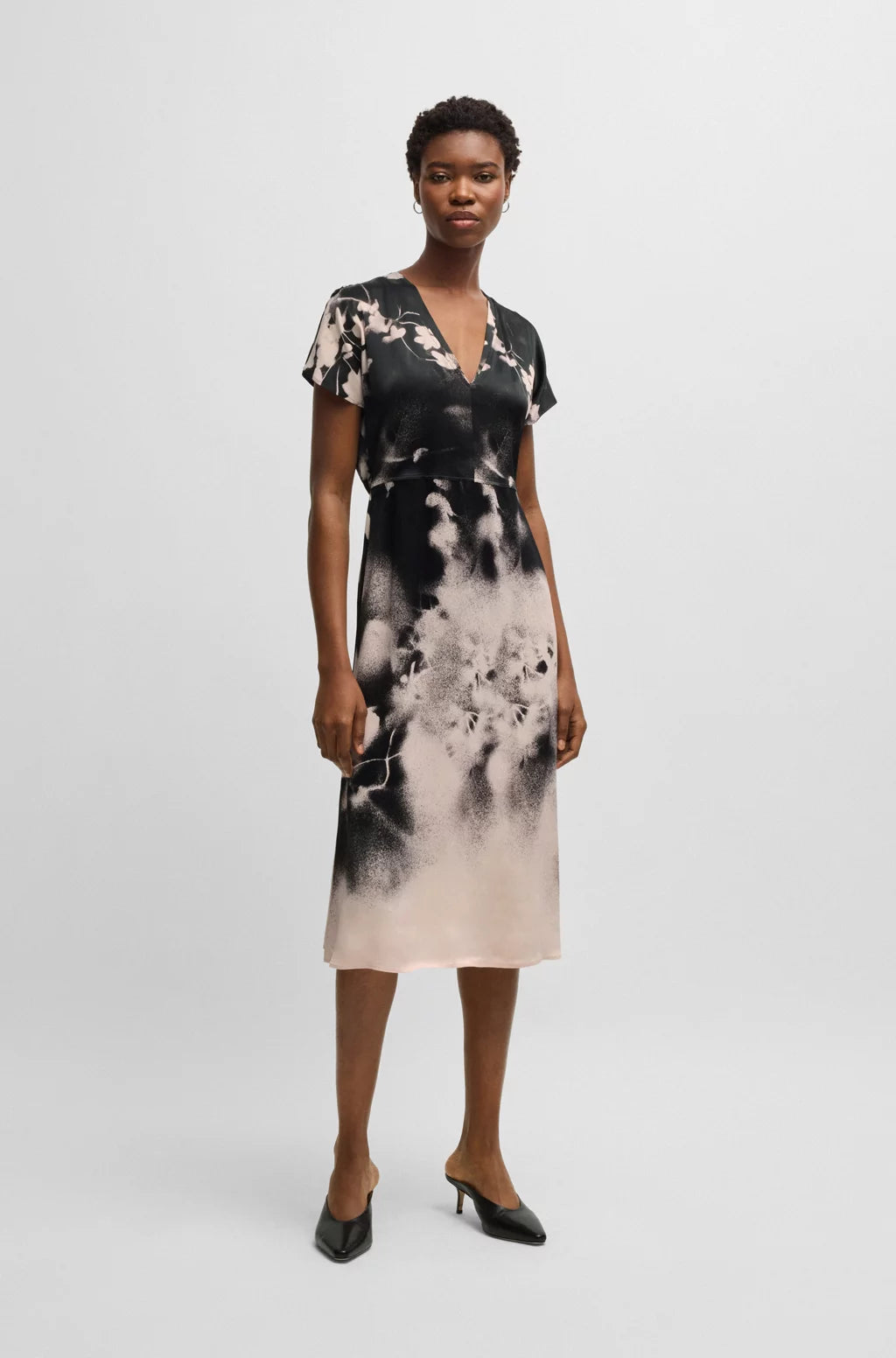 BOSS V-NECK DRESS WITH DEGRADÉ FLORAL PRINT