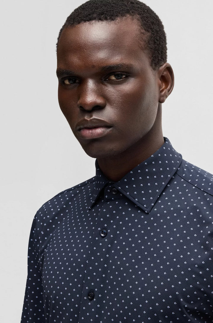 BOSS SLIM-FIT SHIRT IN GEOMETRIC-PRINT PERFORMANCE-STRETCH FABRIC