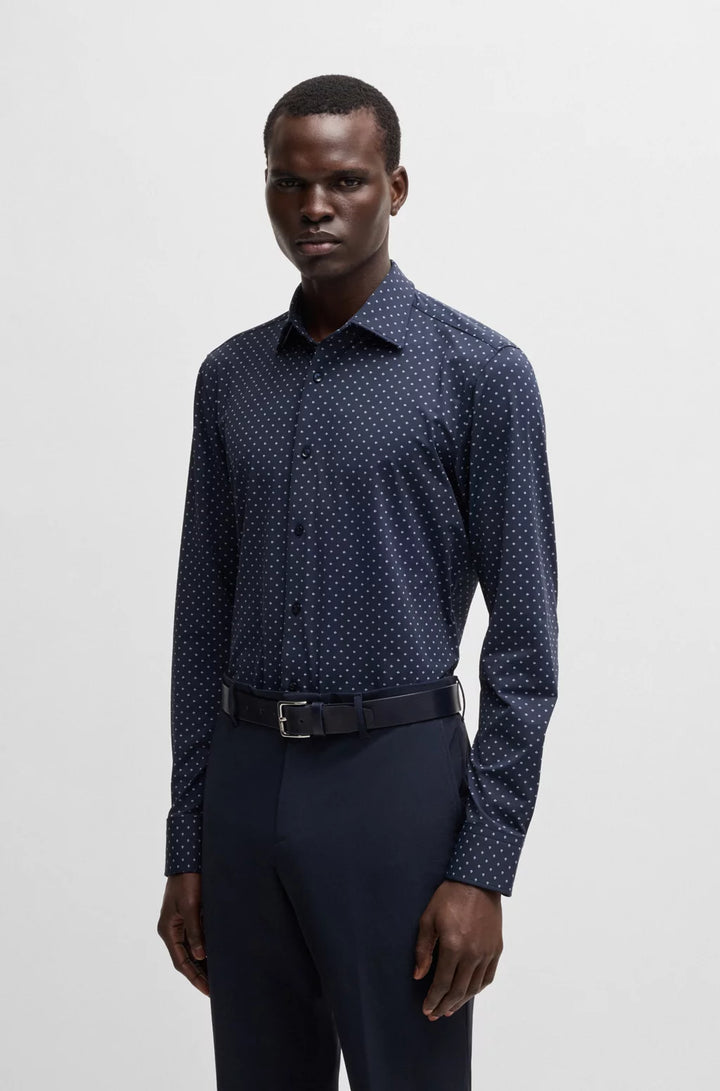 BOSS SLIM-FIT SHIRT IN GEOMETRIC-PRINT PERFORMANCE-STRETCH FABRIC