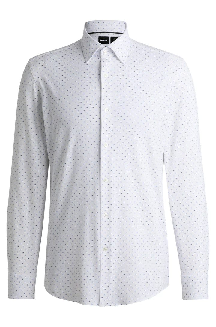 BOSS SLIM-FIT SHIRT IN GEOMETRIC-PRINT PERFORMANCE-STRETCH FABRIC