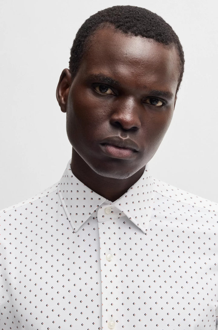 BOSS SLIM-FIT SHIRT IN GEOMETRIC-PRINT PERFORMANCE-STRETCH FABRIC
