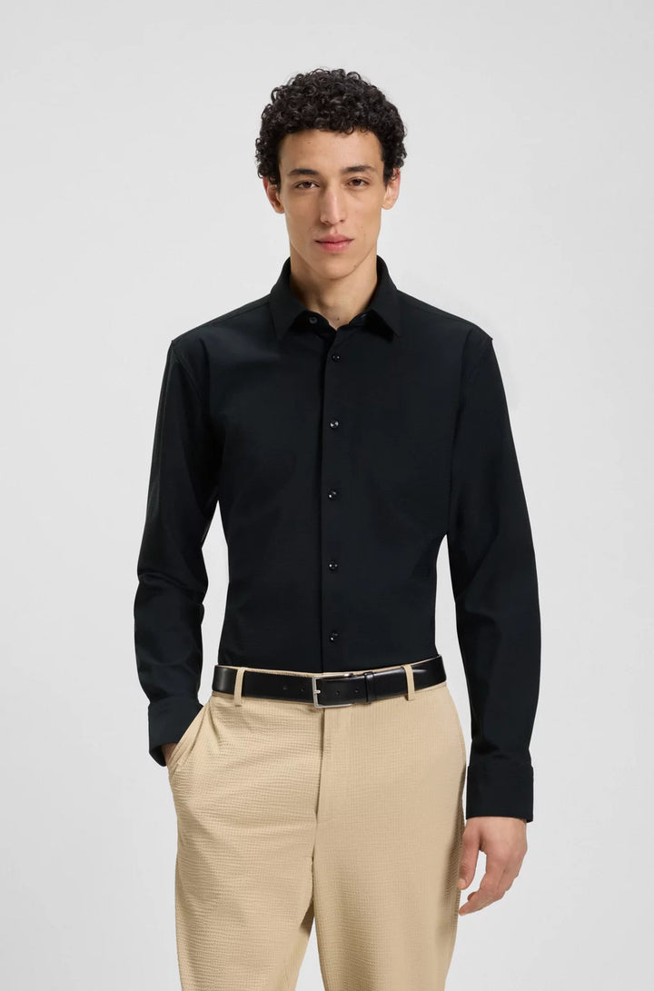 BOSS SLIM-FIT SHIRT IN STRUCTURED PERFORMANCE-STRETCH JERSEY
