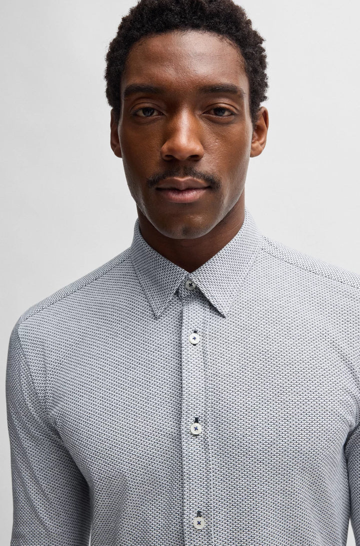BOSS SLIM-FIT SHIRT IN PATTERNED COTTON JACQUARD