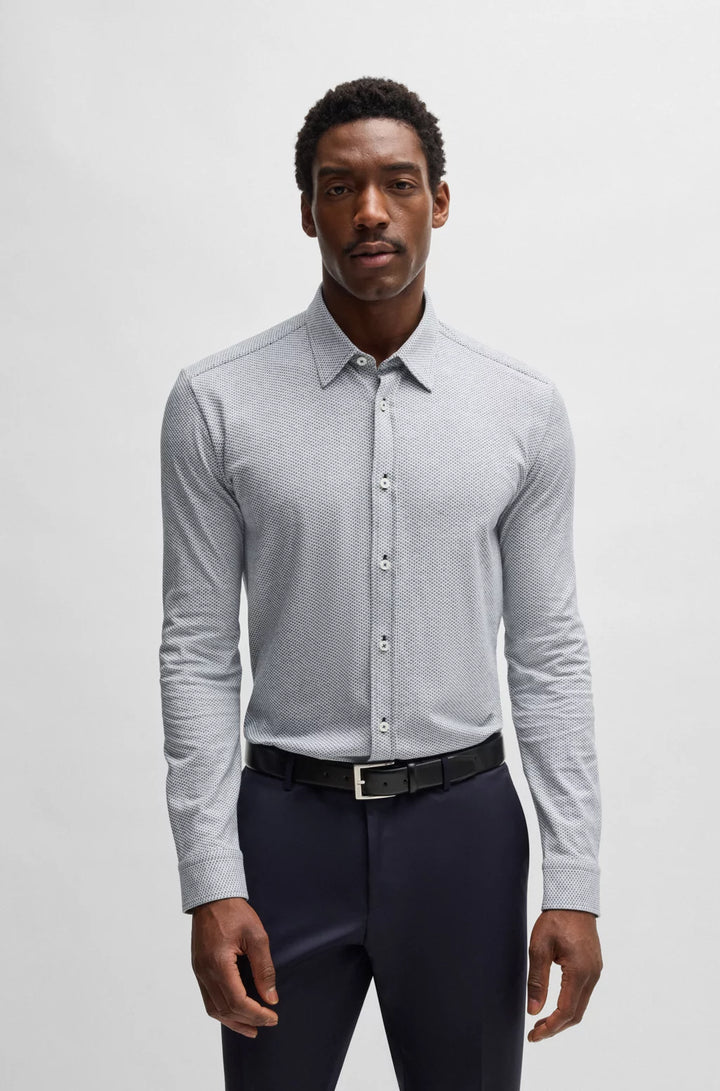 BOSS SLIM-FIT SHIRT IN PATTERNED COTTON JACQUARD
