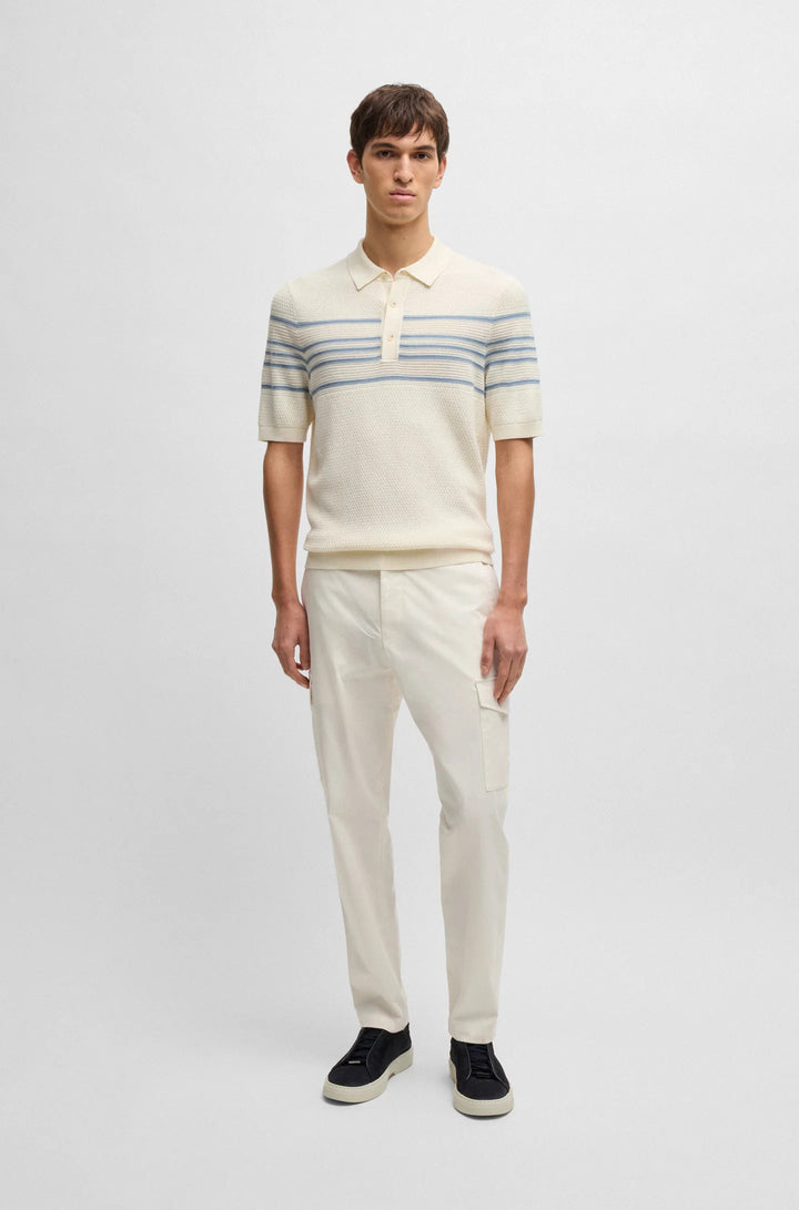 Boss Tapered-fit trousers in cotton, silk and stretch