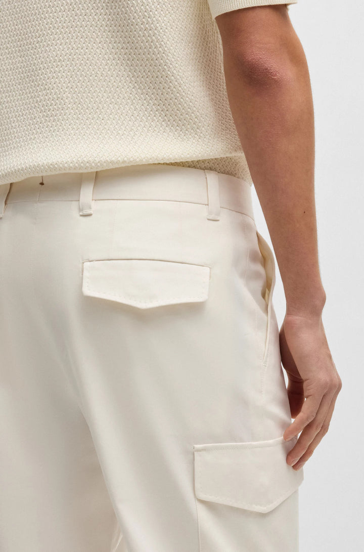 Boss Tapered-fit trousers in cotton, silk and stretch