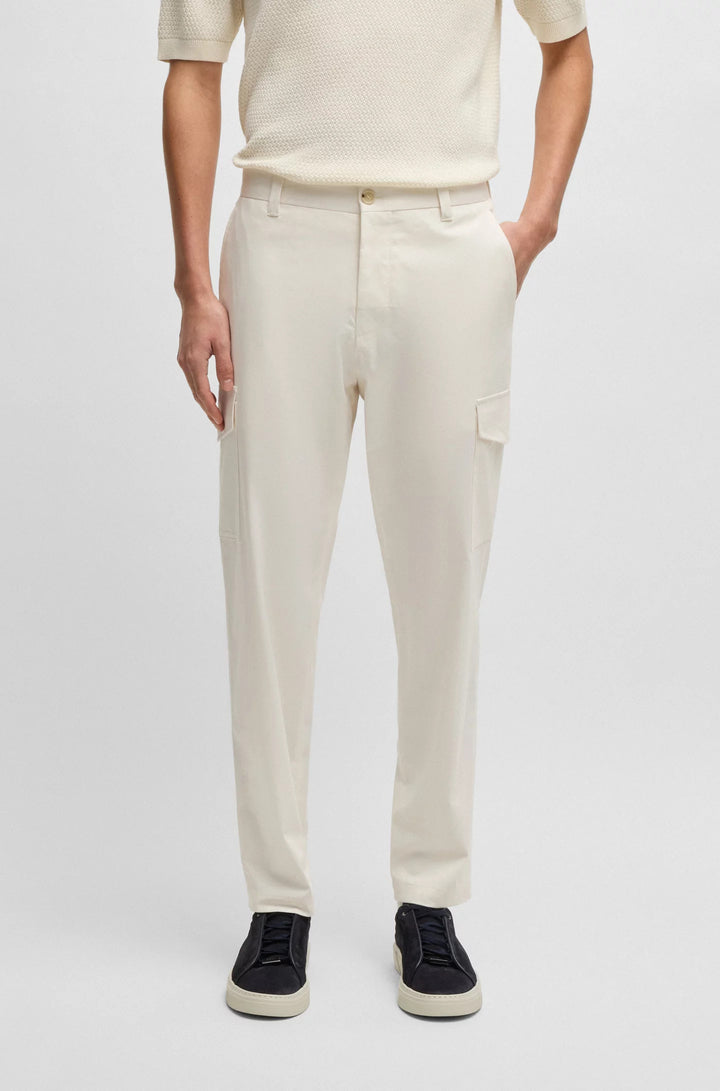 Boss Tapered-fit trousers in cotton, silk and stretch