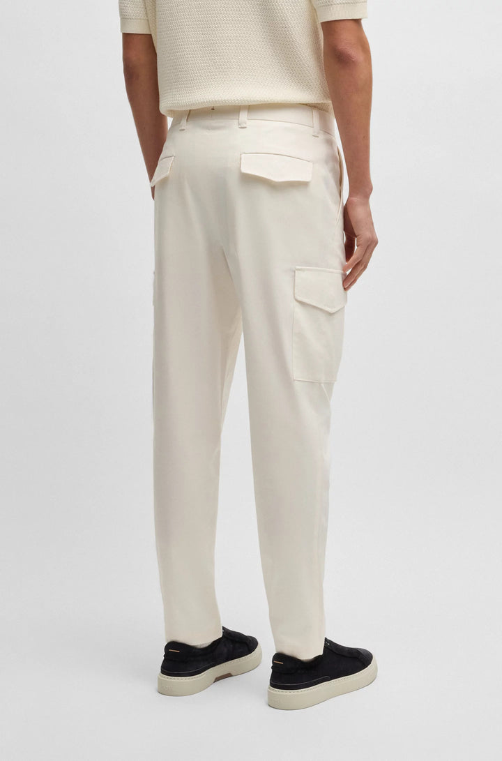 Boss Tapered-fit trousers in cotton, silk and stretch