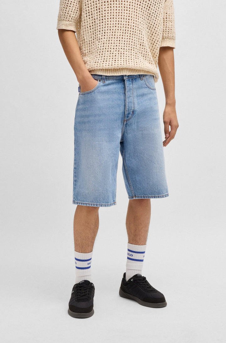 Hugo Straight-fit shorts in blue stonewashed denim