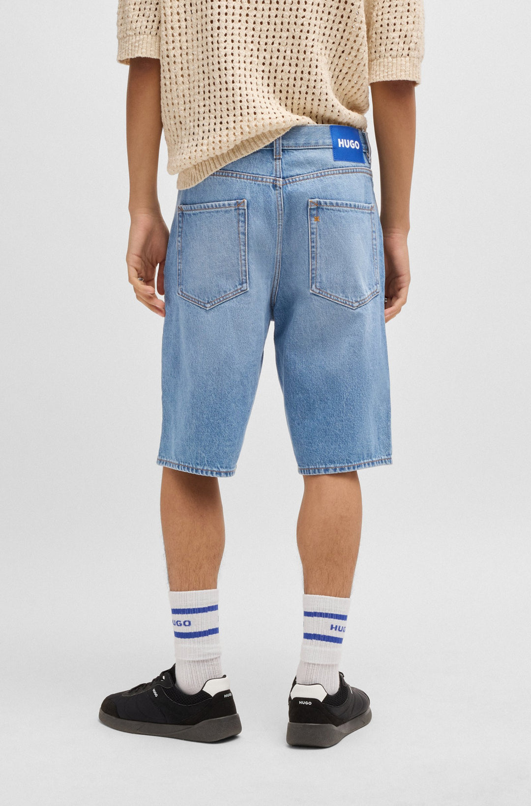 Hugo Straight-fit shorts in blue stonewashed denim