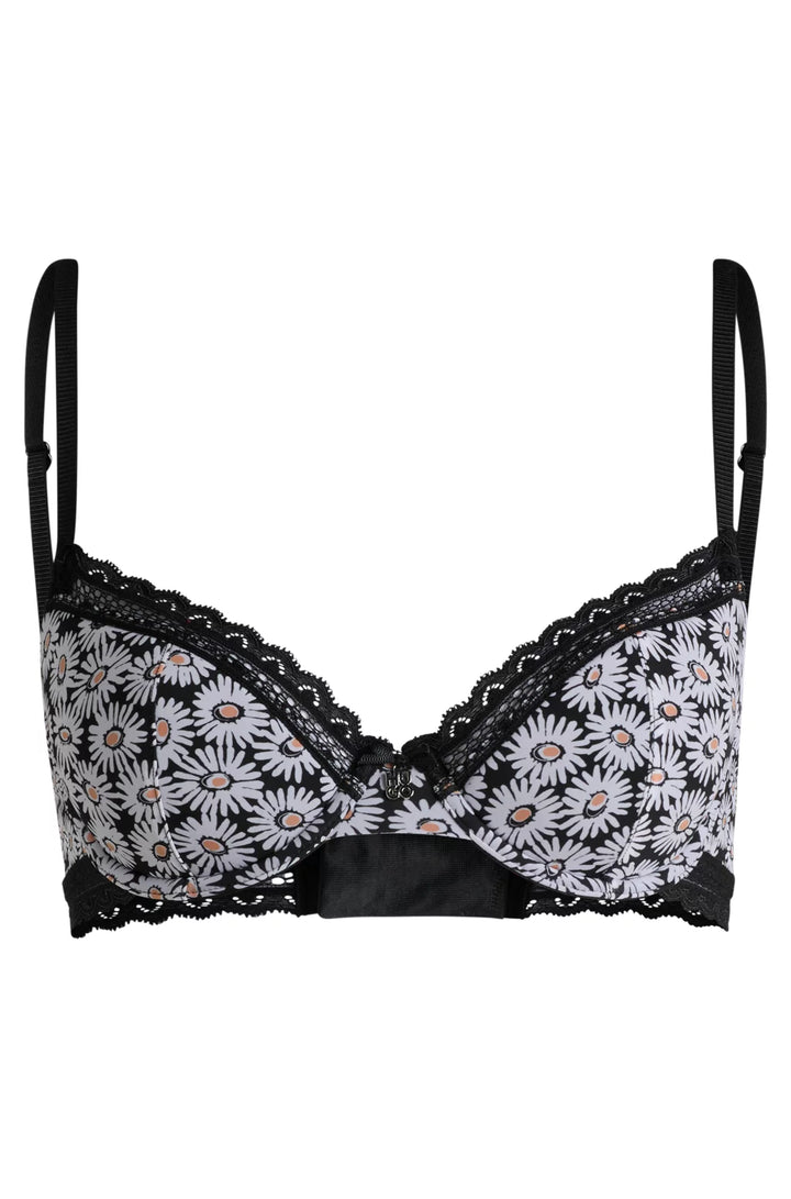 HUGO Daisy-print underwire padded bra with lace inserts