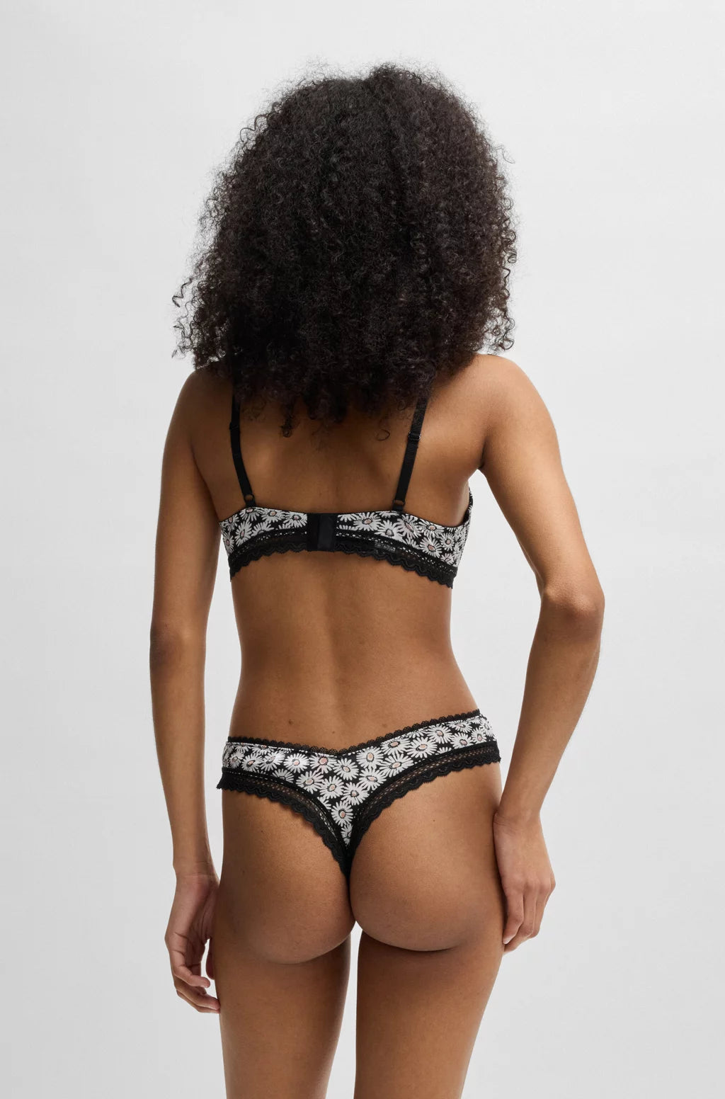 HUGO Daisy-print underwire padded bra with lace inserts