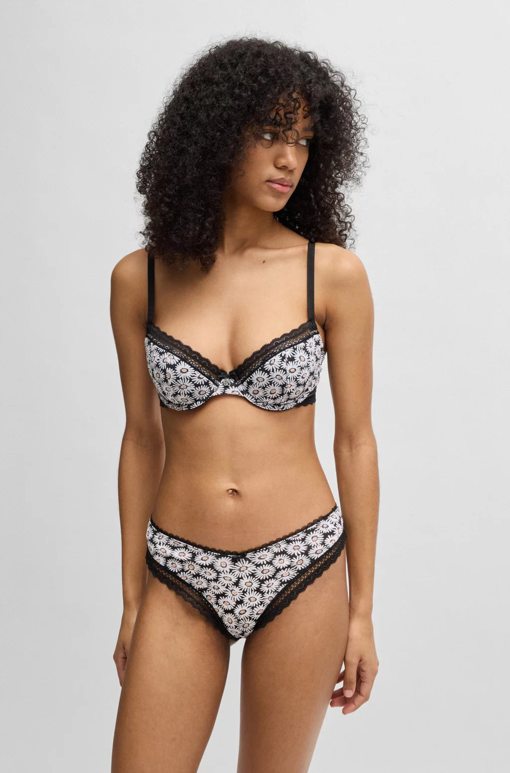 HUGO Daisy-print thong with lace trims