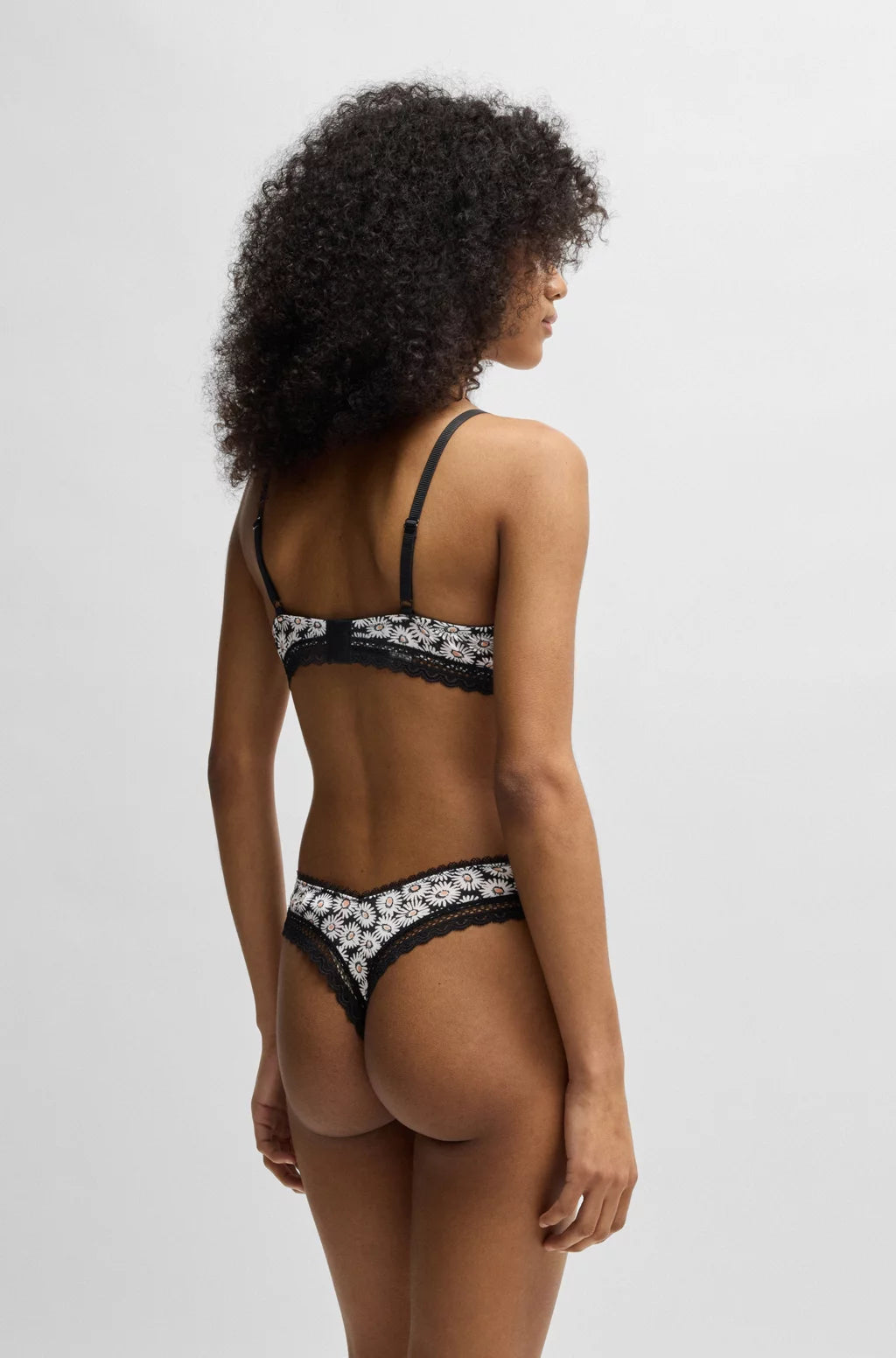 HUGO Daisy-print thong with lace trims